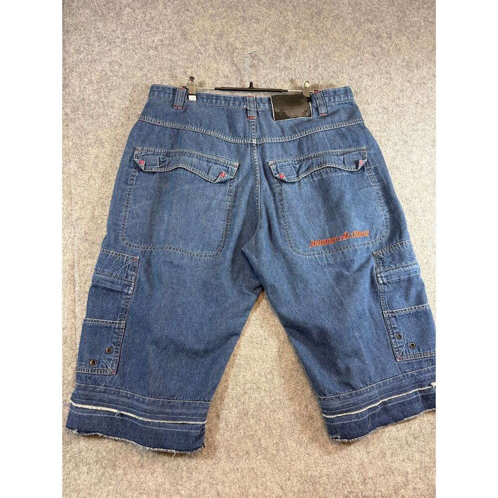 Vintage Y2K Johnny Blaze Cargo Shorts Mens 38 Blue Denim Loose Utility Hip Hop